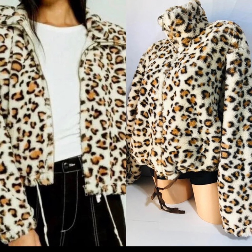 Fur leopard bomber jacket